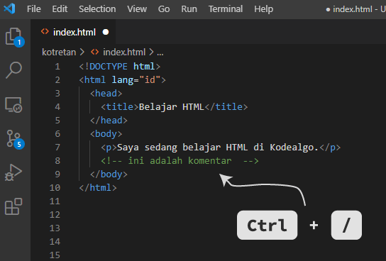 Shortcut Komentar HTML Visual Studio Code