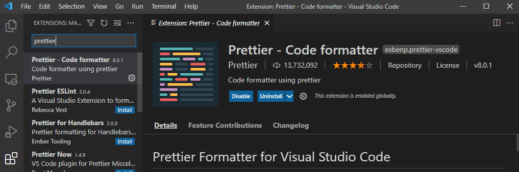 Prettier Visual Studio Code